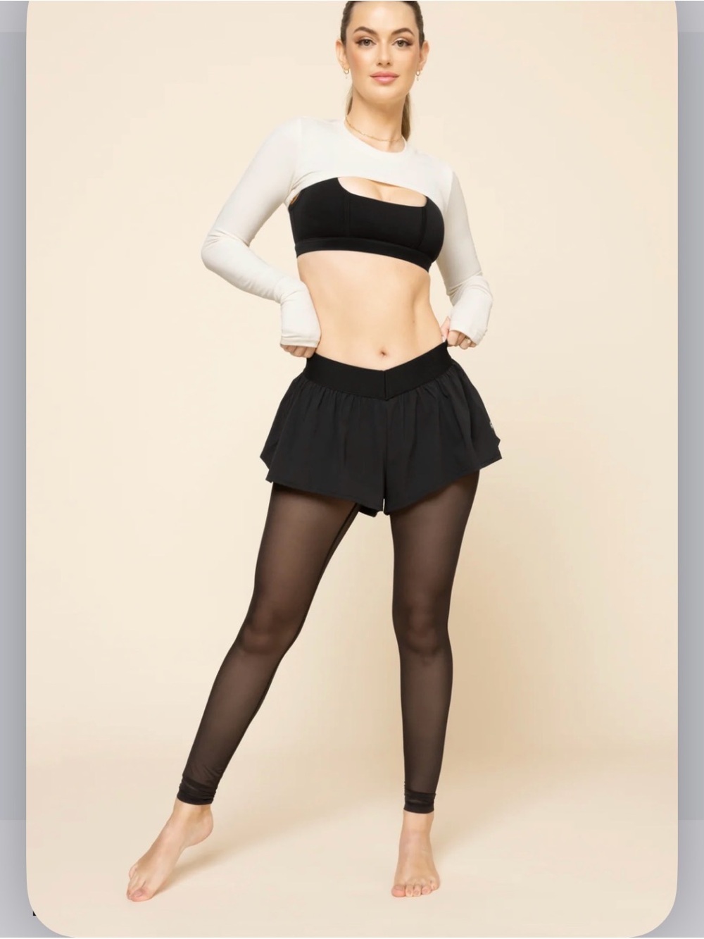 POPFLEX On the Run - Black Workout Shorts with Built-In Tights